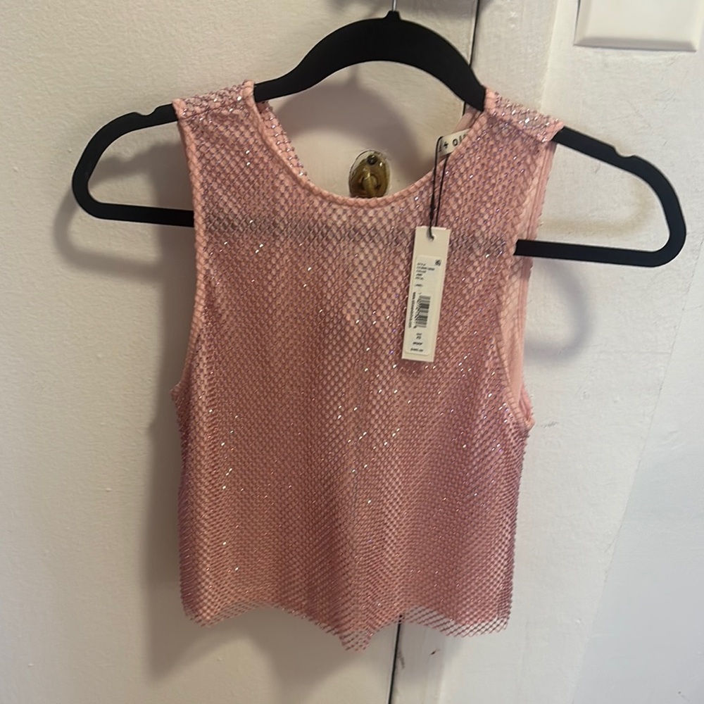 Alice + Olivia Sparkling Pink Mesh Tank Top